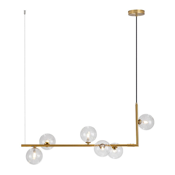 Thehouselights-6-Light Glass Linear Bubble Chandelier-Chandelier-Brass-