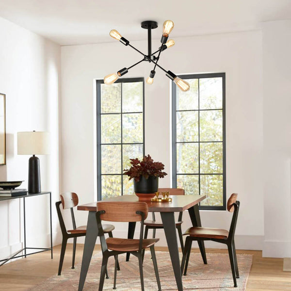 Thehouselights-6-Light Rotatable Sputnik Chandelier in Black/ Black+Gold-Chandelier-Black-