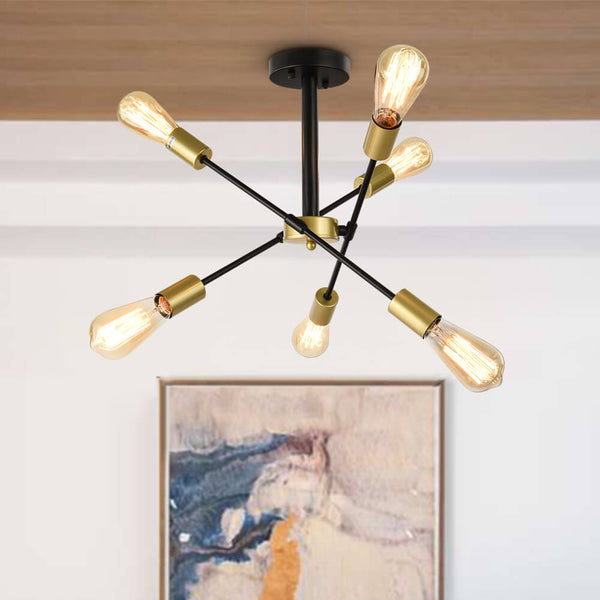 Thehouselights-6-Light Rotatable Sputnik Chandelier in Black/ Black+Gold-Chandelier-Black-