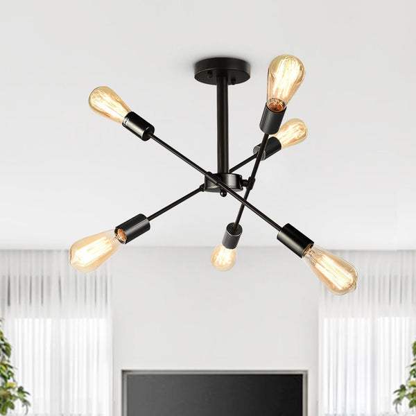 Thehouselights-6-Light Rotatable Sputnik Chandelier in Black/ Black+Gold-Chandelier-Black-