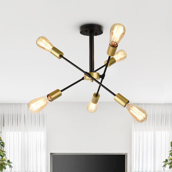 Thehouselights-6-Light Rotatable Sputnik Chandelier in Black/ Black+Gold-Chandelier-Black+Gold-