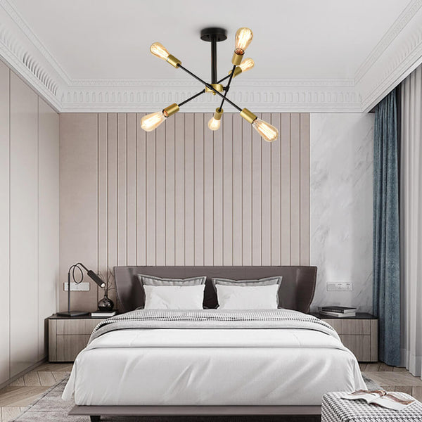 Thehouselights-6-Light Rotatable Sputnik Chandelier in Black/ Black+Gold-Chandelier-Black+Gold-