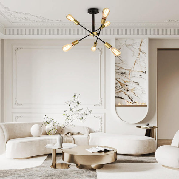 Thehouselights-6-Light Rotatable Sputnik Chandelier in Black/ Black+Gold-Chandelier-Black+Gold-