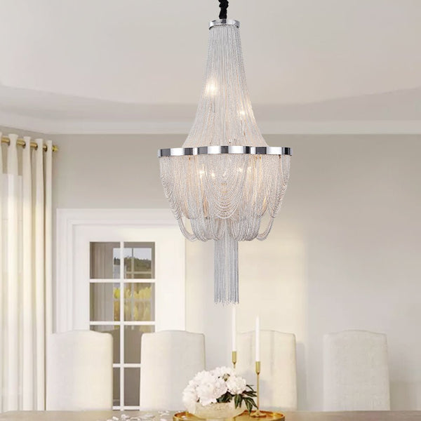 Thehouselights-6-Light Silver Tassel Chandelier in Chrome-Chandelier--