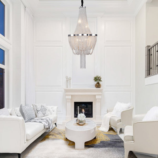 Thehouselights-6-Light Silver Tassel Chandelier in Chrome-Chandelier--