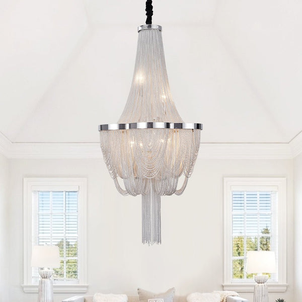 Thehouselights-6-Light Silver Tassel Chandelier in Chrome-Chandelier--