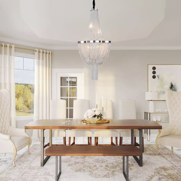 Thehouselights-6-Light Silver Tassel Chandelier in Chrome-Chandelier--