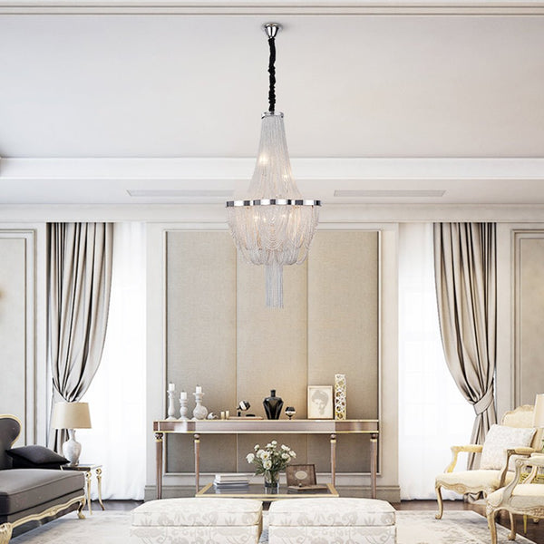 Thehouselights-6-Light Silver Tassel Chandelier in Chrome-Chandelier--