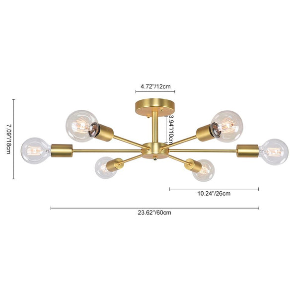 Thehouselights-6-Light Sputnik Semi Flush Ceiling Light-Flush Mount-Black-