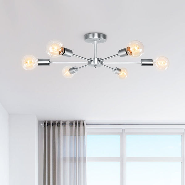 Thehouselights-6-Light Sputnik Semi Flush Ceiling Light-Flush Mount-Chrome-