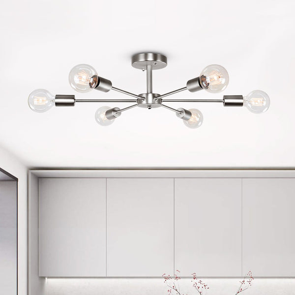 Thehouselights-6-Light Sputnik Semi Flush Ceiling Light-Flush Mount-Nickel-