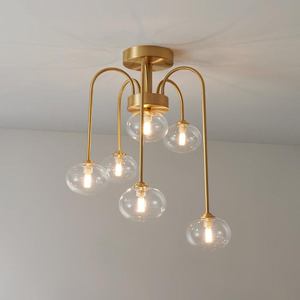 Thehouselights-6 Light Swirl Clear Glass Flush Mount Ceiling Light-Ceiling Light--