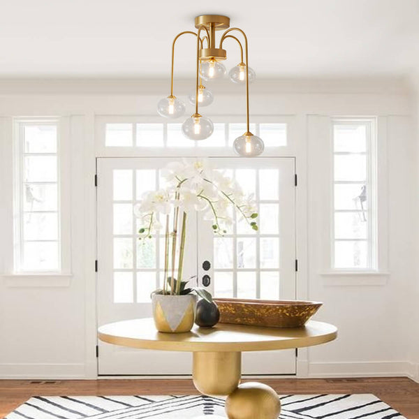 Thehouselights-6 Light Swirl Clear Glass Flush Mount Ceiling Light-Ceiling Light--