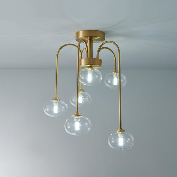 Thehouselights-6 Light Swirl Clear Glass Flush Mount Ceiling Light-Ceiling Light--