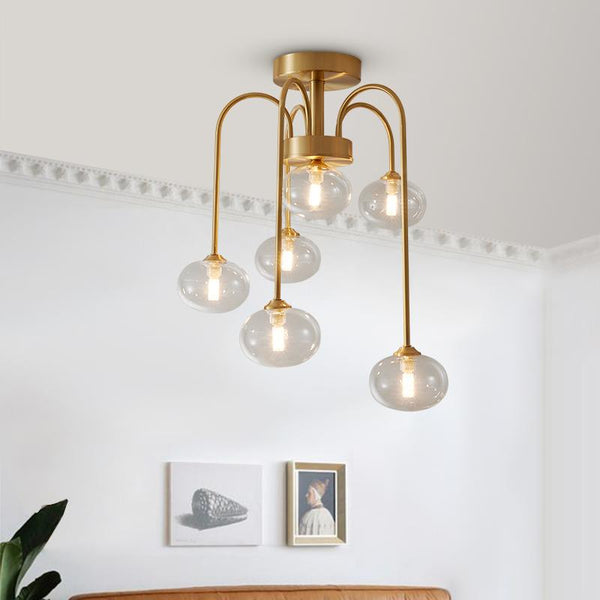 Thehouselights-6 Light Swirl Clear Glass Flush Mount Ceiling Light-Ceiling Light--