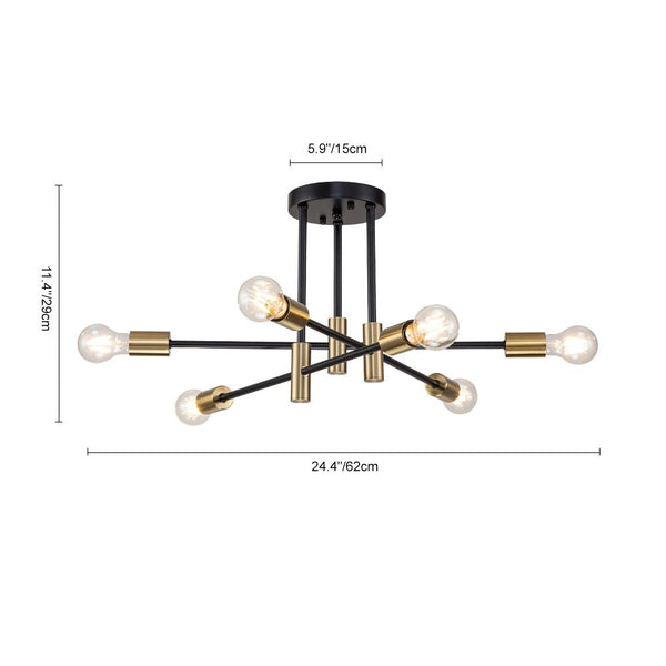 Thehouselights-6/8 Light Black Sputnik Semi Flush Mount-Ceiling Light-8-Light-
