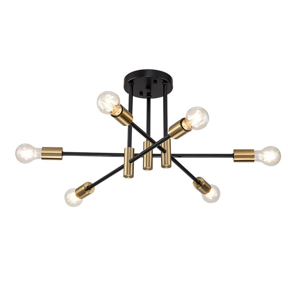 Thehouselights-6/8 Light Black Sputnik Semi Flush Mount-Ceiling Light-8-Light-
