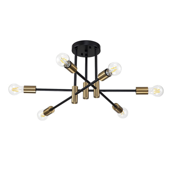 Thehouselights-6/8 Light Black Sputnik Semi Flush Mount-Ceiling Light-8-Light-