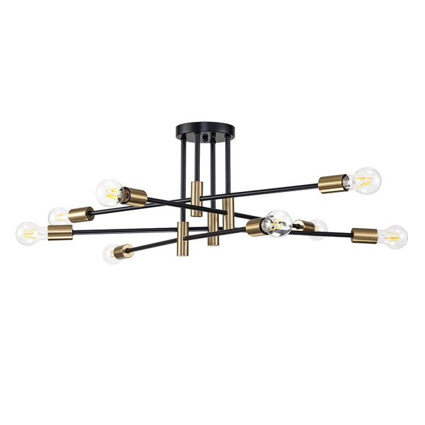 Thehouselights-6/8 Light Black Sputnik Semi Flush Mount-Ceiling Light-8-Light-