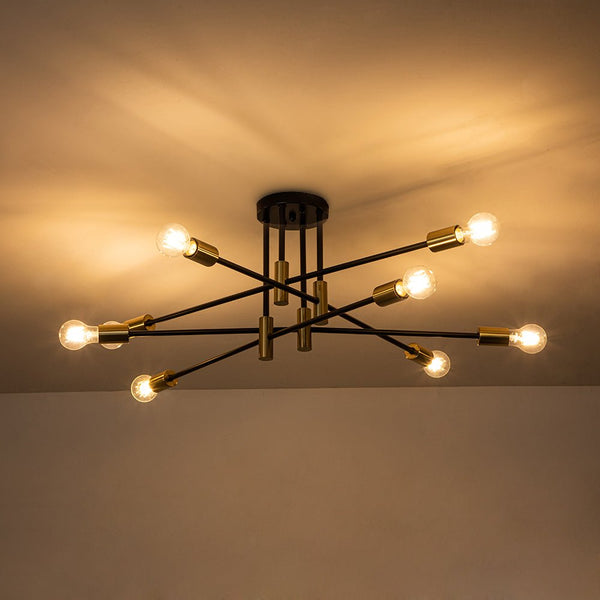 Thehouselights-6/8 Light Black Sputnik Semi Flush Mount-Ceiling Light-8-Light-