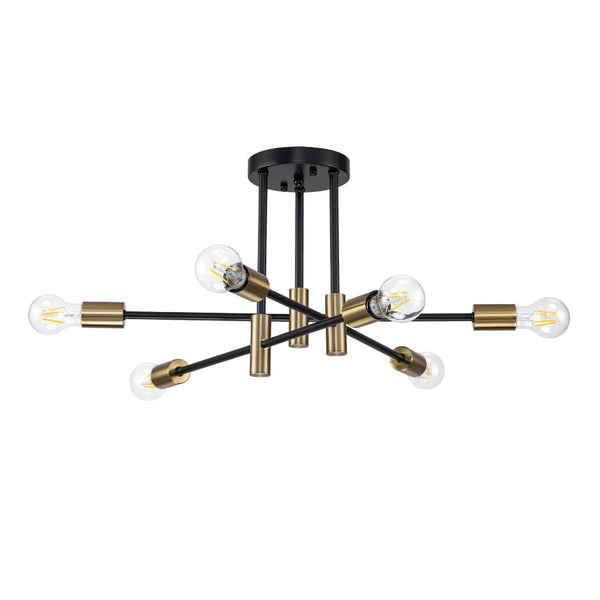 Thehouselights-6/8 Light Black Sputnik Semi Flush Mount-Ceiling Light-8-Light-
