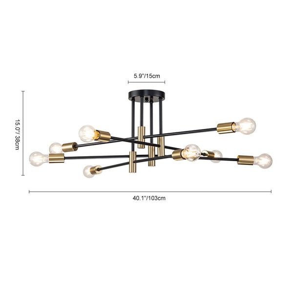Thehouselights-6/8 Light Black Sputnik Semi Flush Mount-Ceiling Light-8-Light-