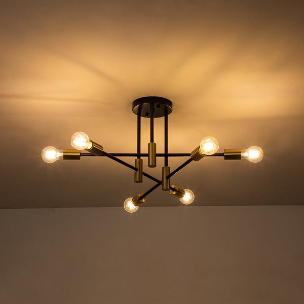 Thehouselights-6/8 Light Black Sputnik Semi Flush Mount-Ceiling Light-8-Light-