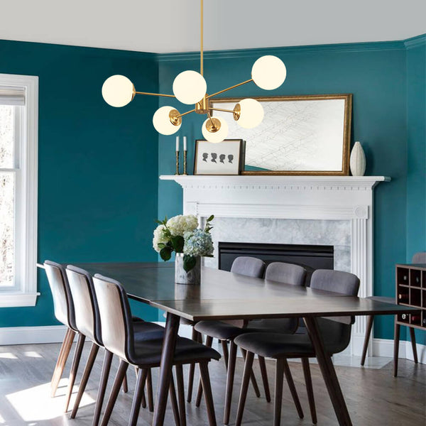 Thehouselights-6/8-Light Mid-Century Modern Opal White Glass Globe Chandelier-Chandelier-6-Light-