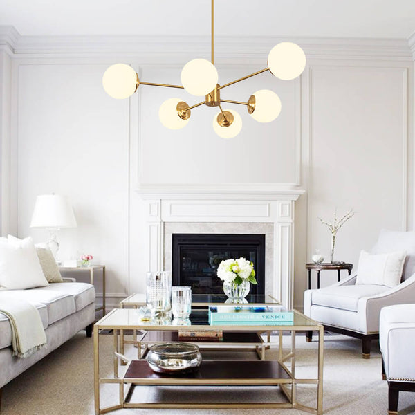 Thehouselights-6/8-Light Mid-Century Modern Opal White Glass Globe Chandelier-Chandelier-6-Light-