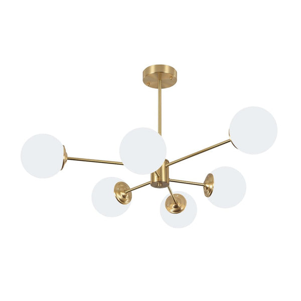 Thehouselights-6/8-Light Mid-Century Modern Opal White Glass Globe Chandelier-Chandelier-6Lt-