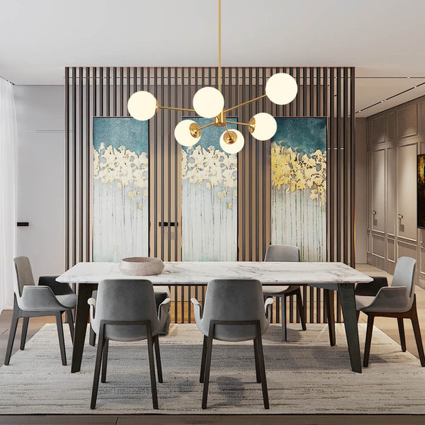 Thehouselights-6/8-Light Mid-Century Modern Opal White Glass Globe Chandelier-Chandelier-6Lt-