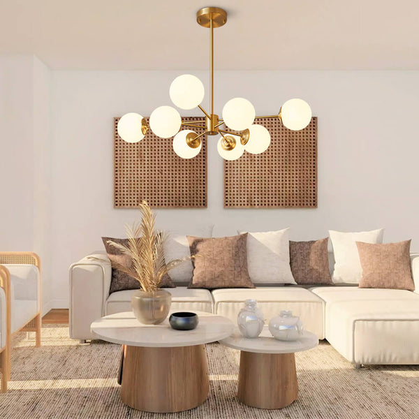 Thehouselights-6/8-Light Mid-Century Modern Opal White Glass Globe Chandelier-Chandelier-8-Light-