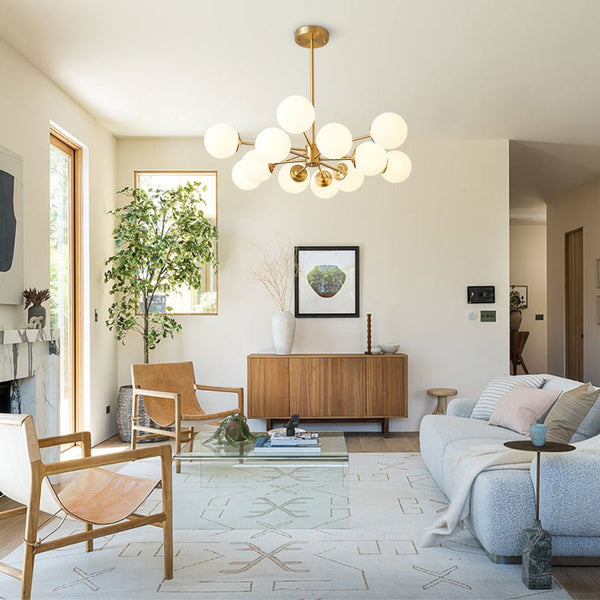 Thehouselights-6/8/12-Light Mid-Century Modern Opal White Glass Globe Chandelier-Chandelier-12-Light-