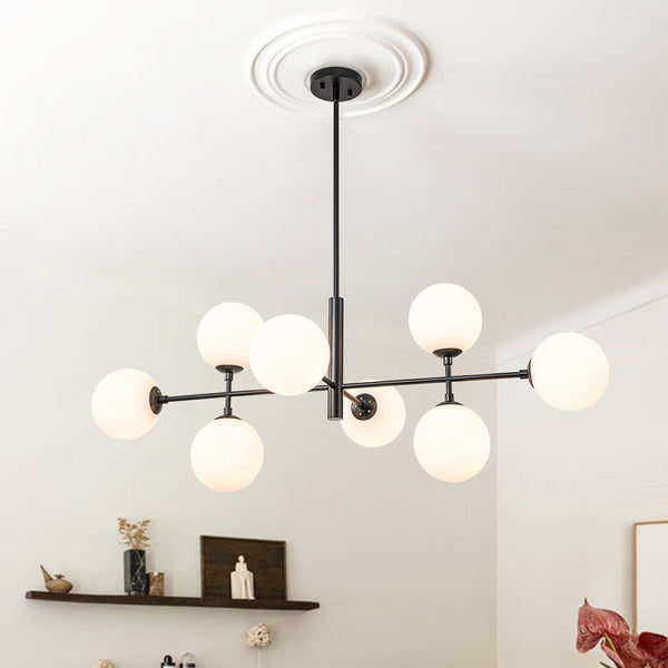 Thehouselights-8-Light Linear Opal Glass Chandelier-Chandelier-Black-