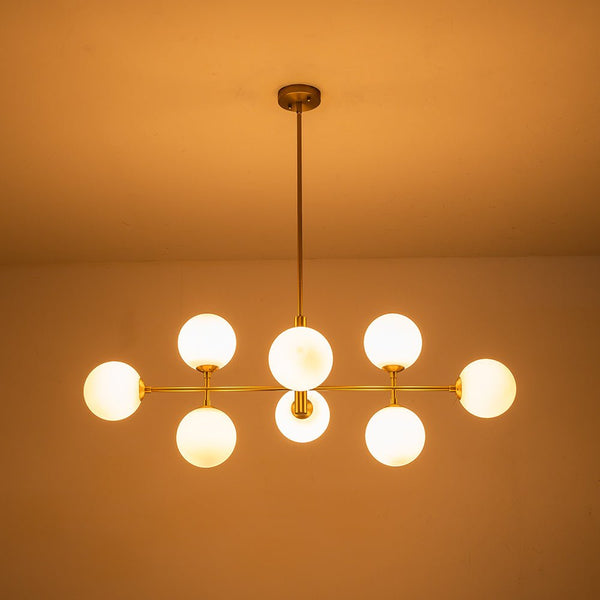 Thehouselights-8-Light Linear Opal Glass Chandelier-Chandelier-Black-