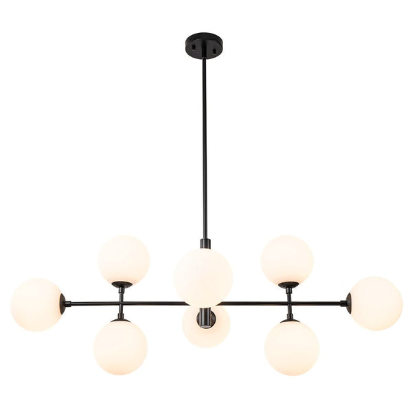 Thehouselights-8-Light Linear Opal Glass Chandelier-Chandelier-Black-