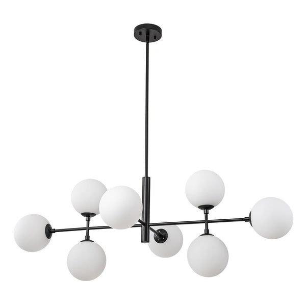 Thehouselights-8-Light Linear Opal Glass Chandelier-Chandelier-Black-
