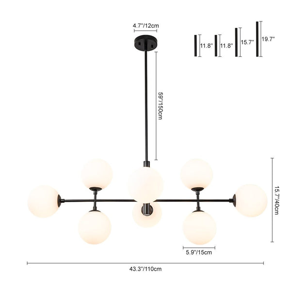 Thehouselights-8-Light Linear Opal Glass Chandelier-Chandelier-Black-