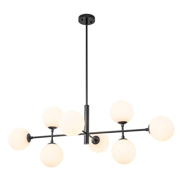 Thehouselights-8-Light Linear Opal Glass Chandelier-Chandelier-Black-