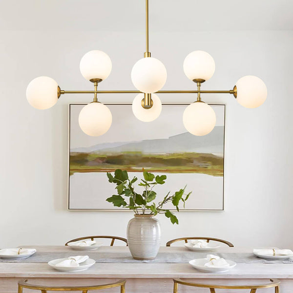 Thehouselights-8-Light Linear Opal Glass Chandelier-Chandelier-Brass-