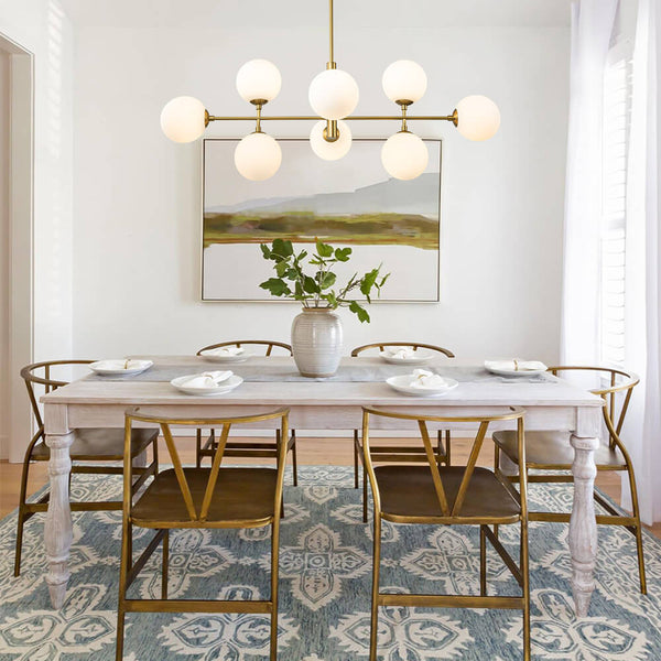 Thehouselights-8-Light Linear Opal Glass Chandelier-Chandelier-Brass-