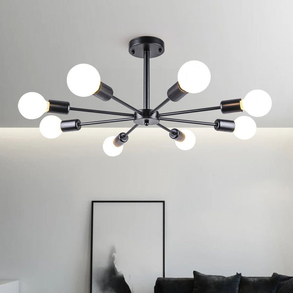 Thehouselights-8-Light Sputnik Semi Flush Ceiling Light-Flush Mount-Black-