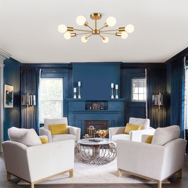 Thehouselights-8-Light Sputnik Semi Flush Ceiling Light-Flush Mount-Brass-