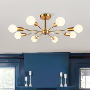 Thehouselights-8-Light Sputnik Semi Flush Ceiling Light-Flush Mount-Brass-