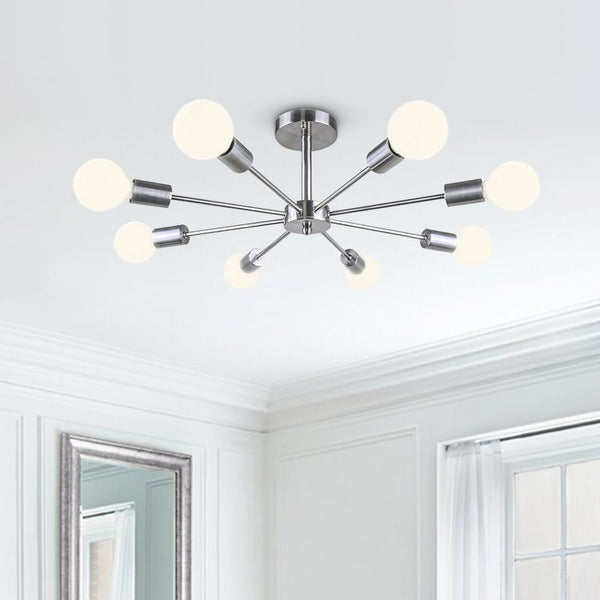 Thehouselights-8-Light Sputnik Semi Flush Ceiling Light-Flush Mount-Nickel-