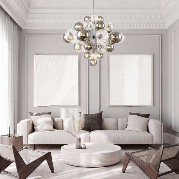 Thehouselights-8/18 Light Cluster Bubble Grape Glass Chandelier-Chandelier-15-