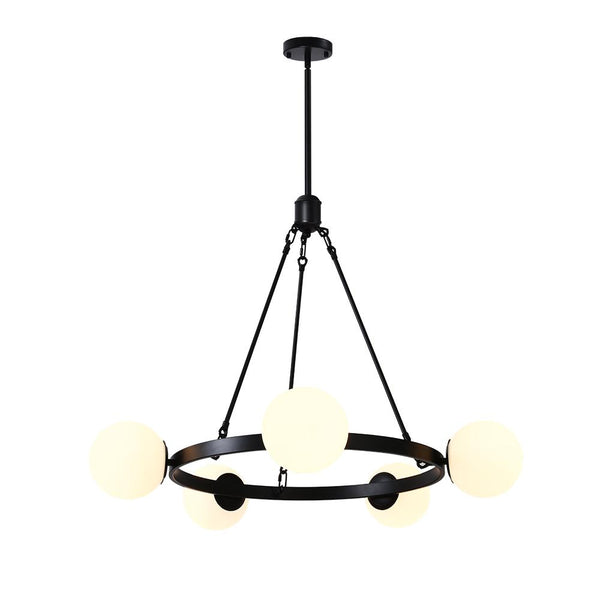 Thehouselights-Adjustable Milk Glass Globes Black Chandelier-Chandelier--