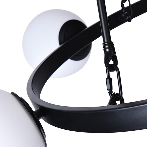 Thehouselights-Adjustable Milk Glass Globes Black Chandelier-Chandelier--