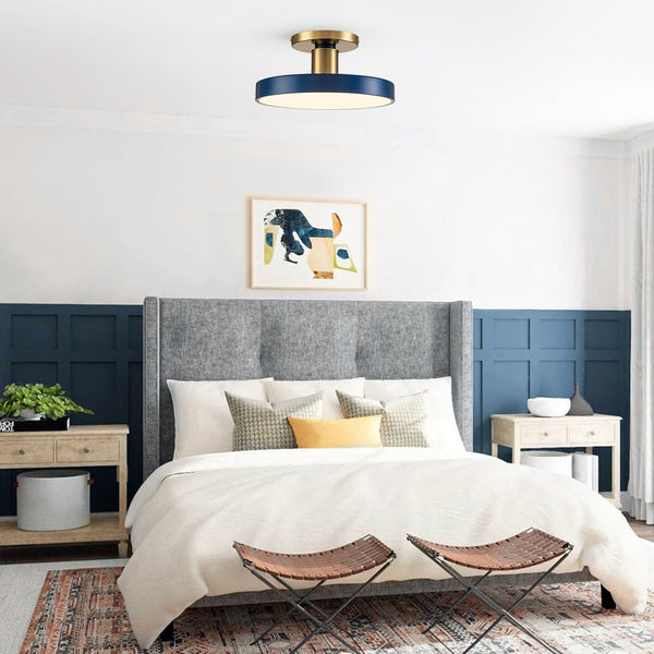 Thehouselights-Blue LED Acrylic Drum Semi Flush Mount Ceiling Light-Ceiling Light--