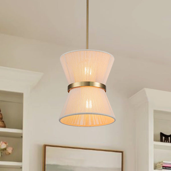 Thehouselights-Boho Woven Rope Fabric Hourglass Chandelier Tapered Drum Pendant Light-Pendant-2-Light-